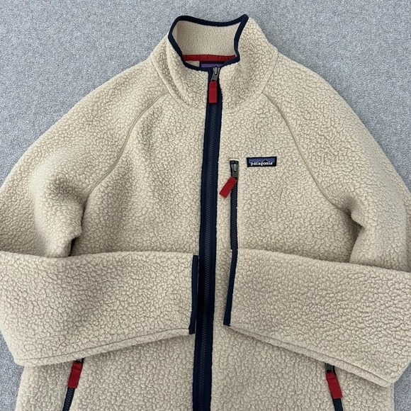 Patagonia Classic Retro-X Jacket Mens Large Beige Sherpa Fleece Zip Pockets